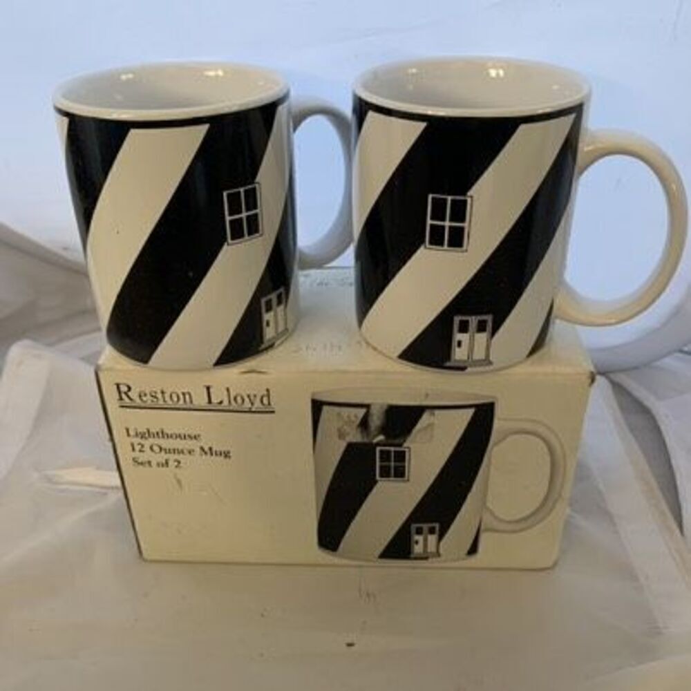 Reston Lloyd Lighthouse 12 Oz Mugs Set of 2 *New*